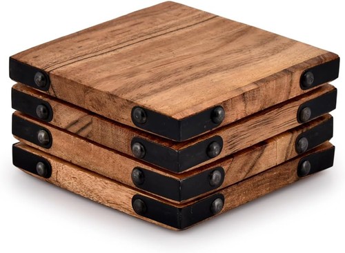 Acacia wood square coasters - wood,