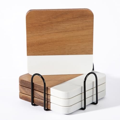 Acacia wood marble coasters - acacia,