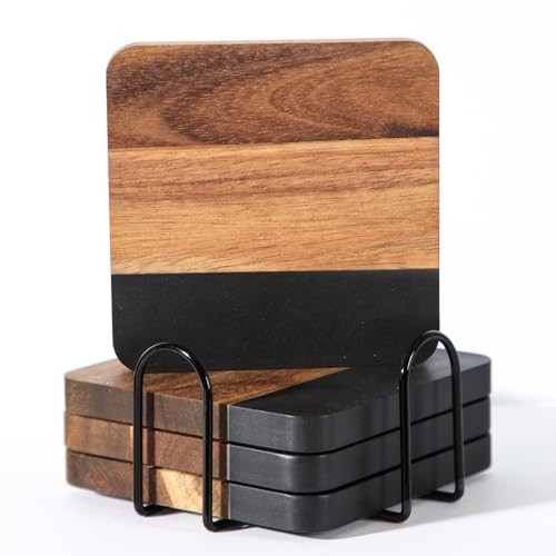 Black marble wood coasters - marble,