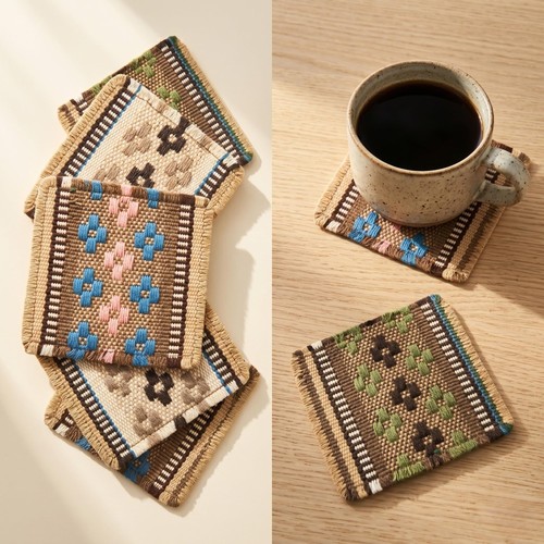 Boho woven coasters set 6 - set, of