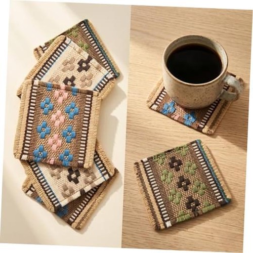 Boho woven coasters set 6 - woven,
