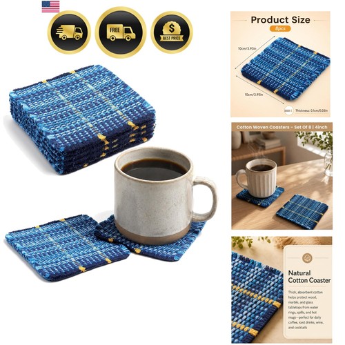 8pcs fabric coasters boho blue - coasters,